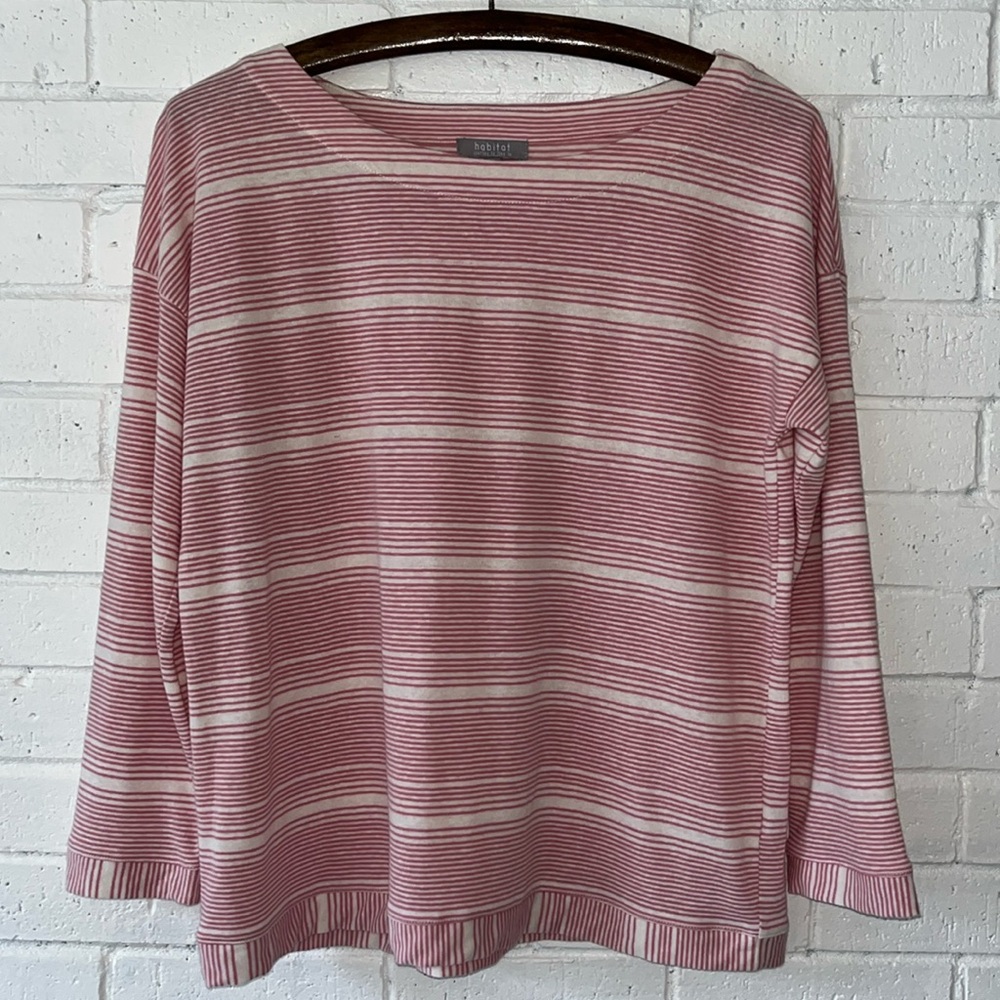 Habitat Clothes For Living Striped Tee Shirt Long Sleeve Sz S Oversized Comfort.